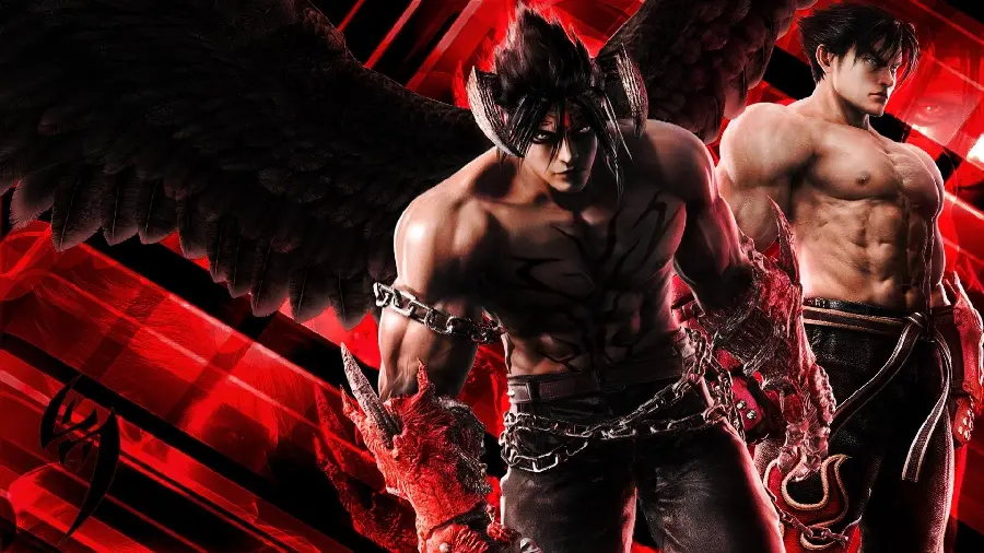 Background photo of Jin Kazama with black and red background