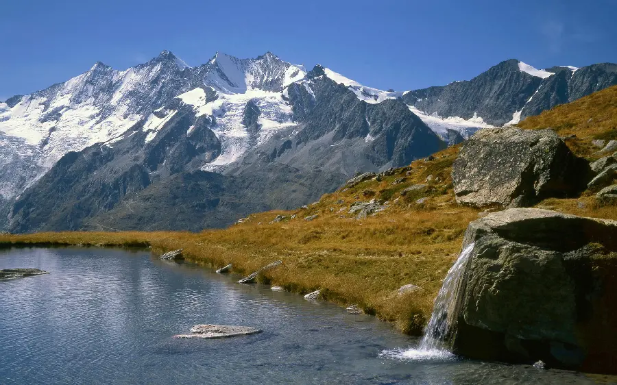 A stock of a view of the soaring mountains and lakes for a profile