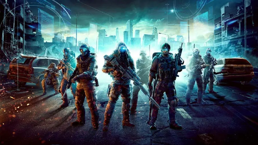 Background photo of the army in the future facing unknown creatures