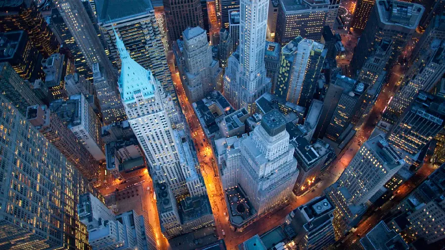 Stylish and modern background image of a city view from above with tall buildings 