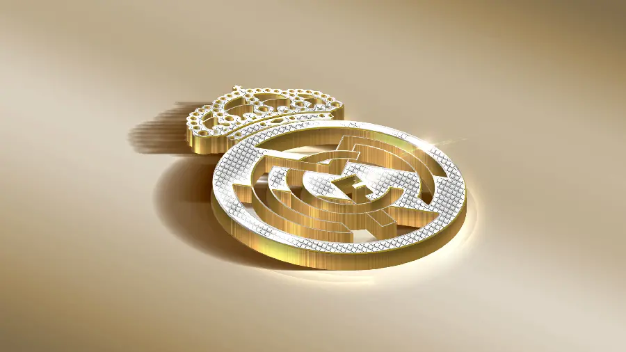 Real Madrid emblem 3D wallpaper in gold and silver theme