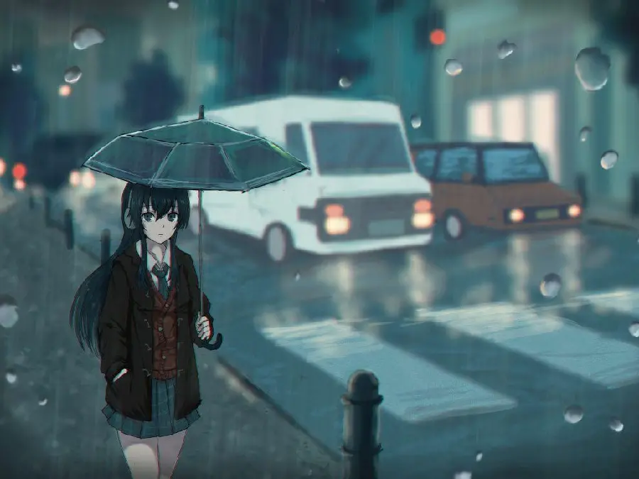 Download anime profile photo of a girl or boy with an umbrella under the rain