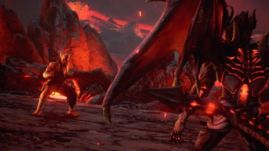 Stock photo of Heihachi Mishima fighting between volcanic mountains