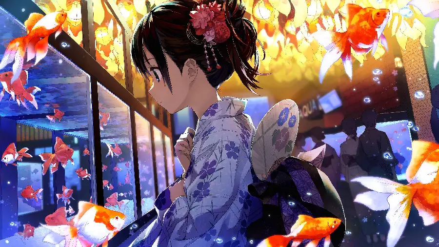 Anime picture and photo of the dream flight of goldfish