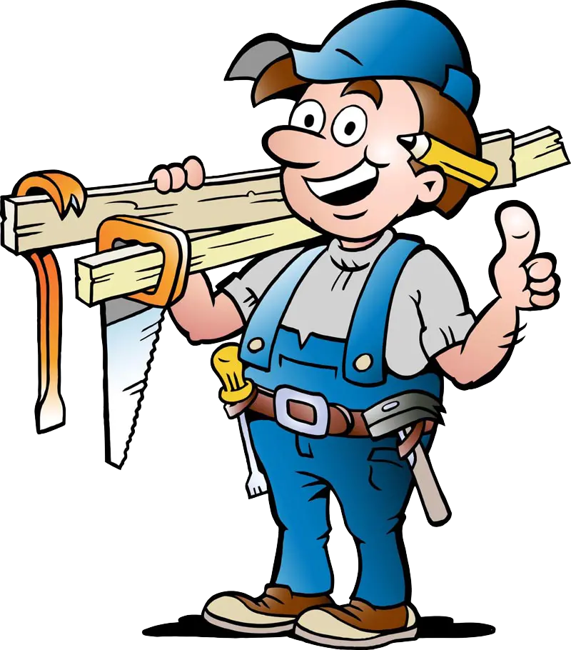 Download a vector graphic and cartoon design of a carpenter man