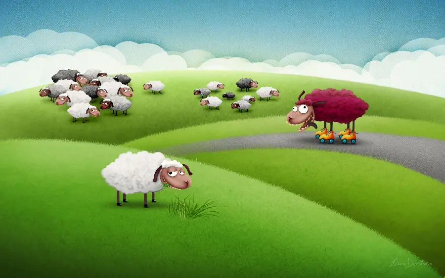 Simple Sheep Drawing with Different Colors in Nature