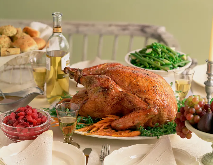 Photo without text of roast chicken with side dishes