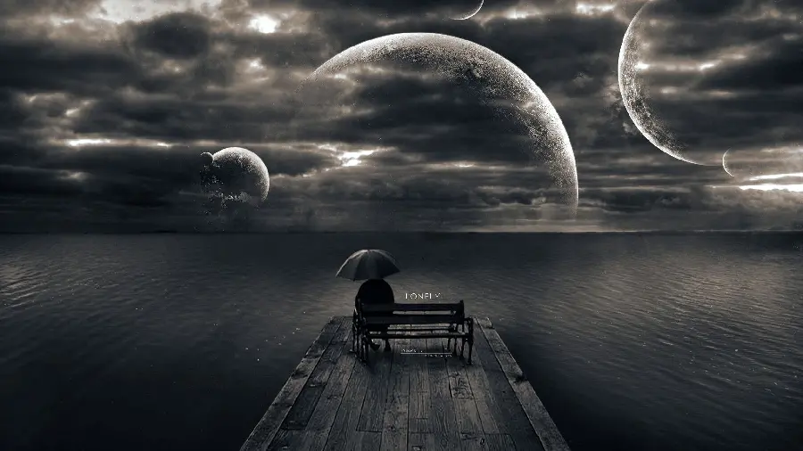 Sad and black wallpaper of a lonely boy in the rain fantasy for a profile picture