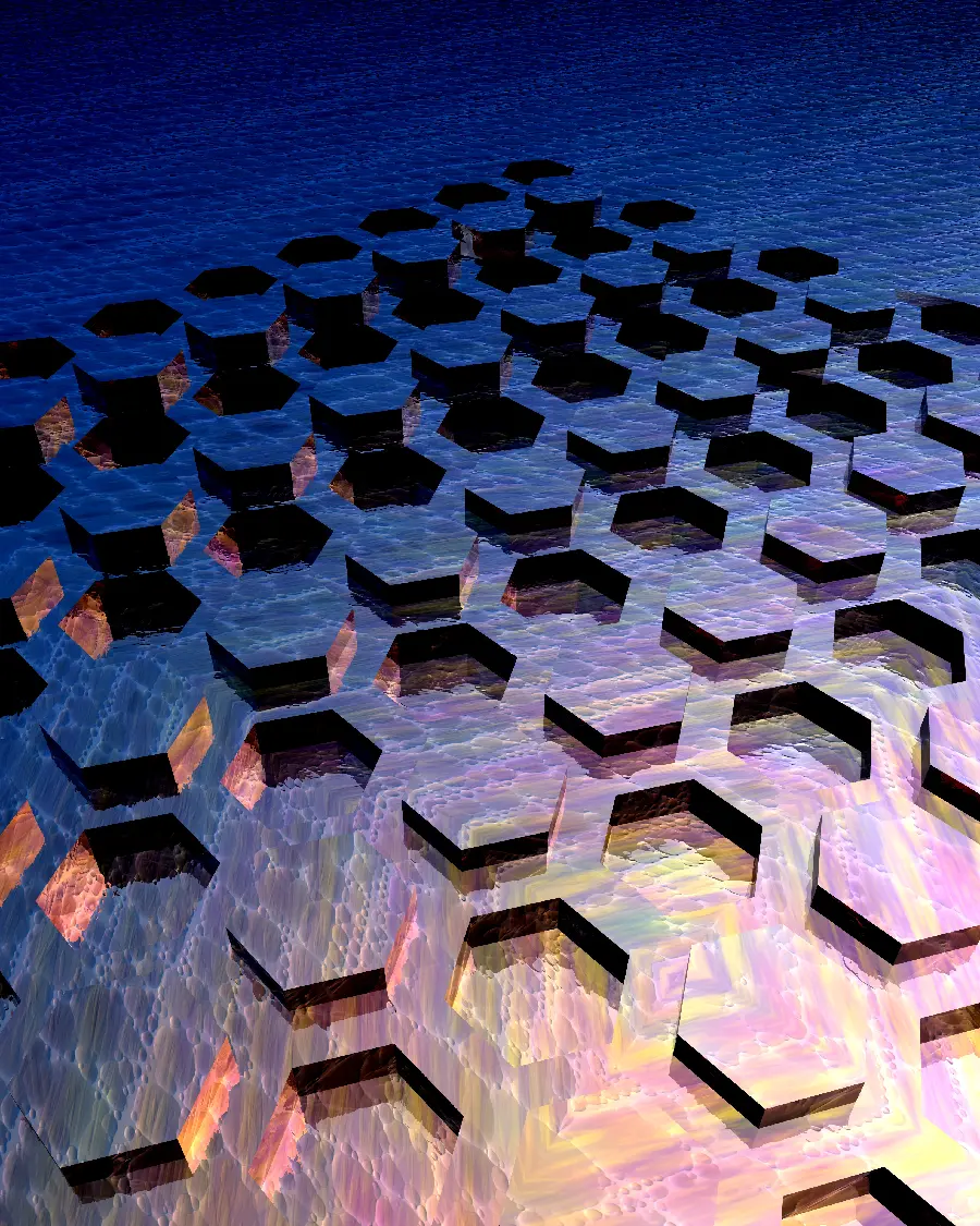 Wallpaper with hexagons of the same size with metallic world colors