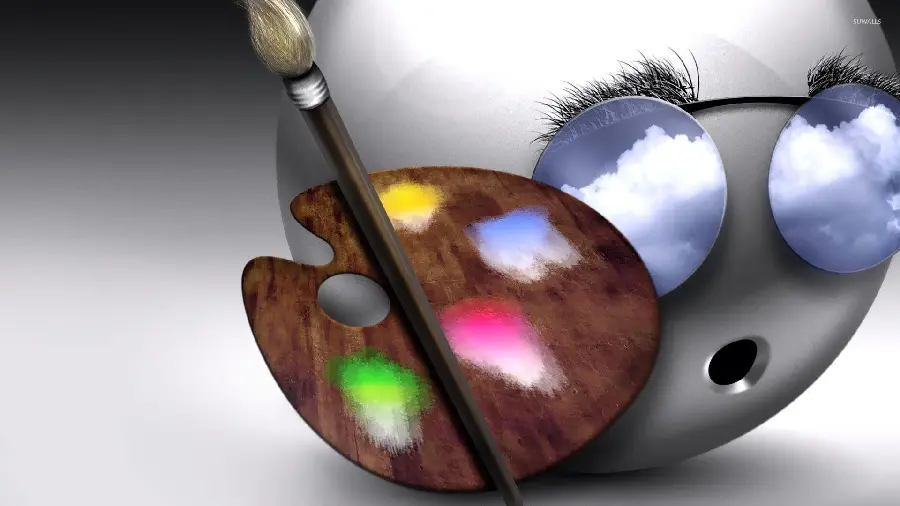 Wallpaper for painters with the theme of paint palette and brush