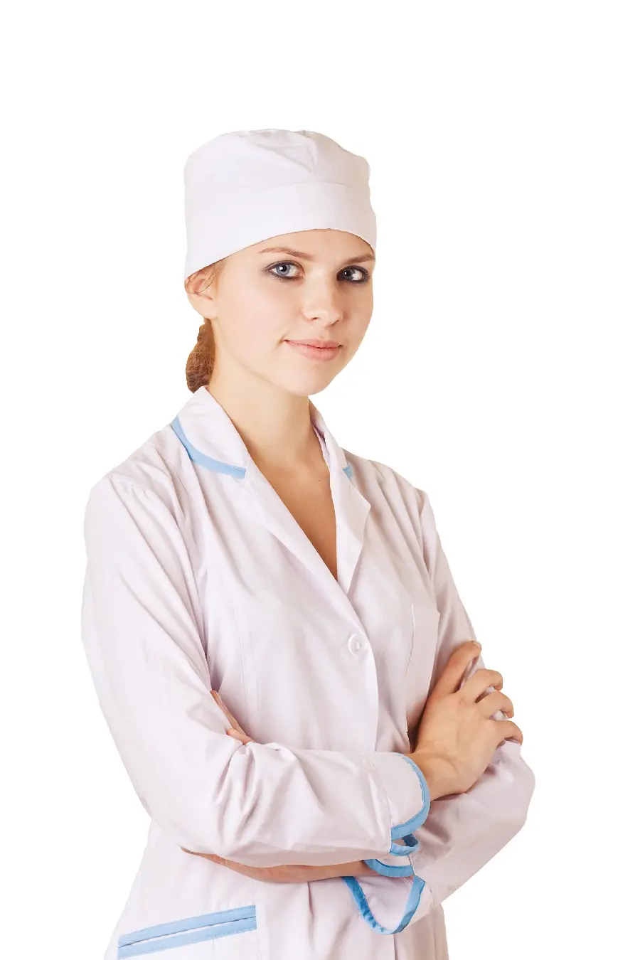 Female medical profile with beautiful female doctor in white dress
