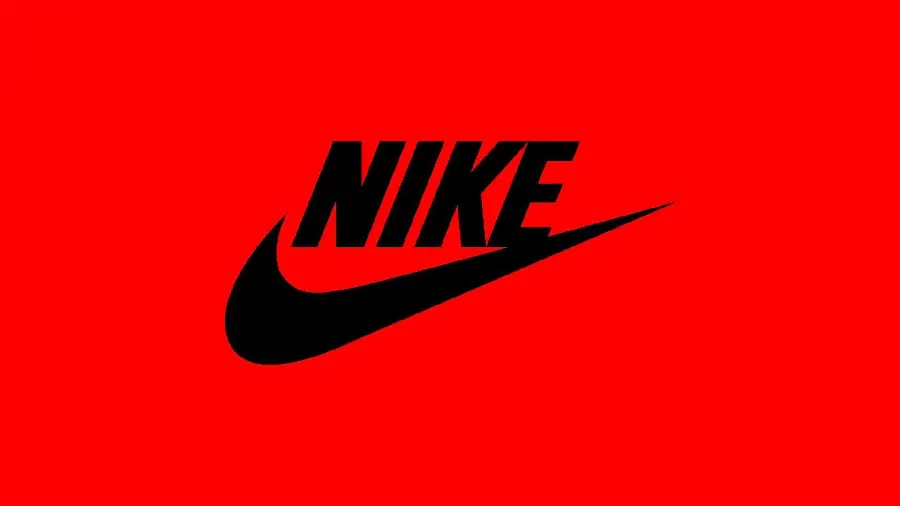 Black Nike logo image on red background