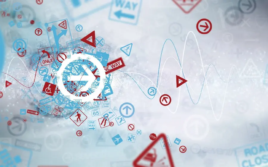 Interesting and beautiful background of traffic signs with direct link