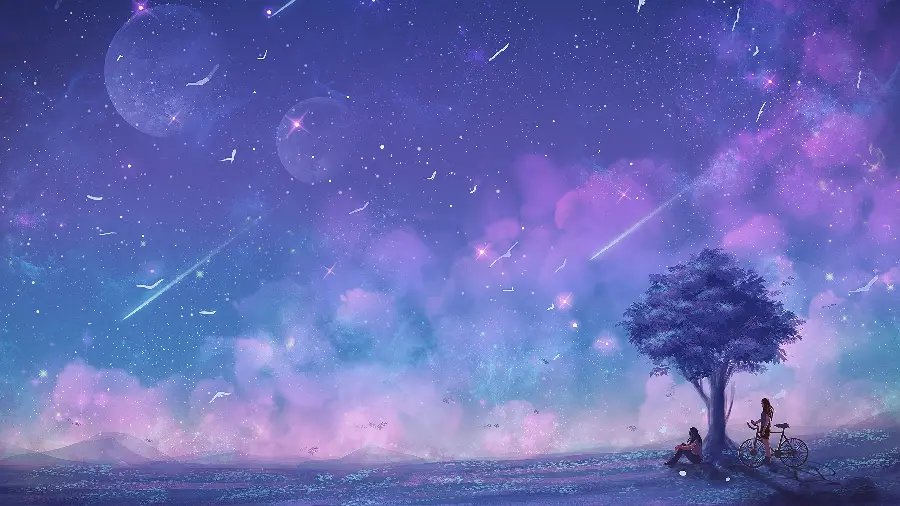 Purple tree and sky wallpaper in lavender color