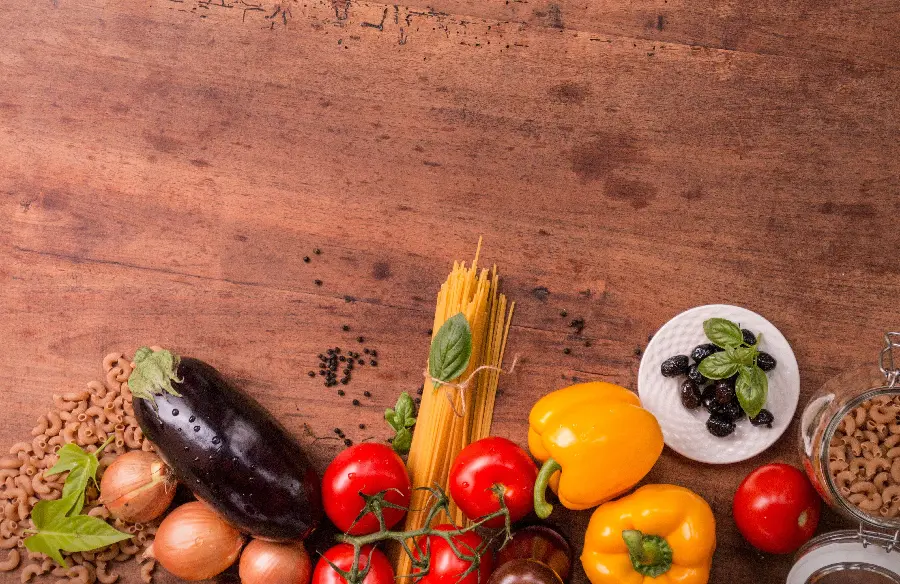 Background for writing recipes and background photos of Italian food ingredients