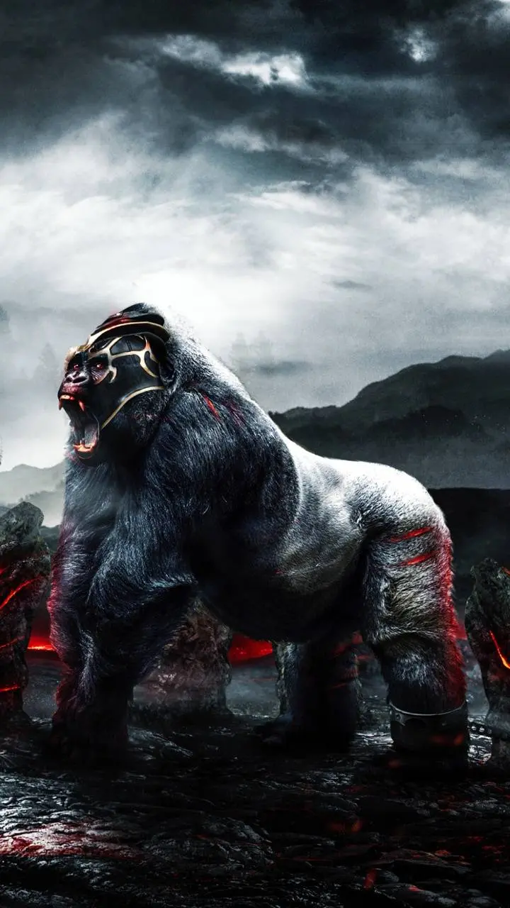Powerful and fiery silverback gorilla, hellish guardian