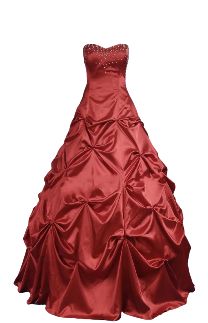 Red evening dress with a beautiful flower-shaped skirt