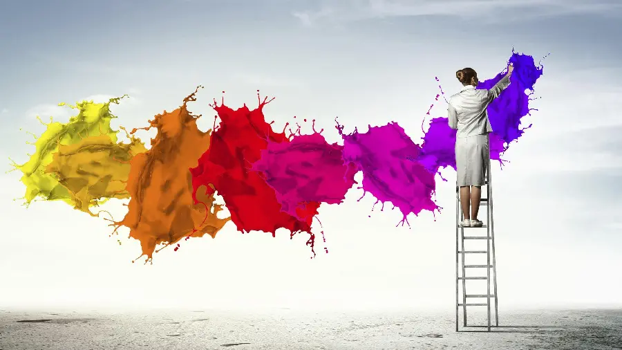 Wallpaper of painters painting bright paintings on the wall