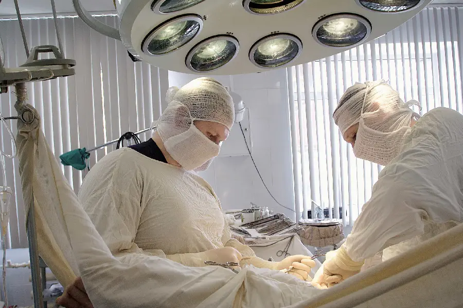 Operating room and medical team during surgery