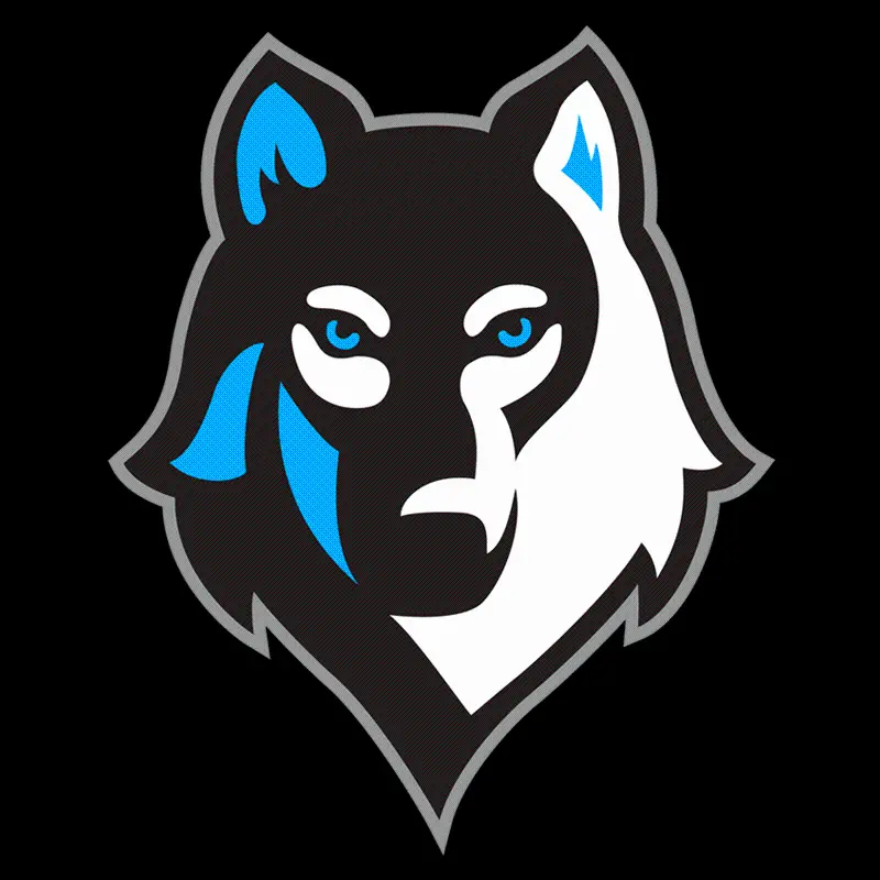 Photo of a wolf painting with a combination of blue and black and white colors PNG