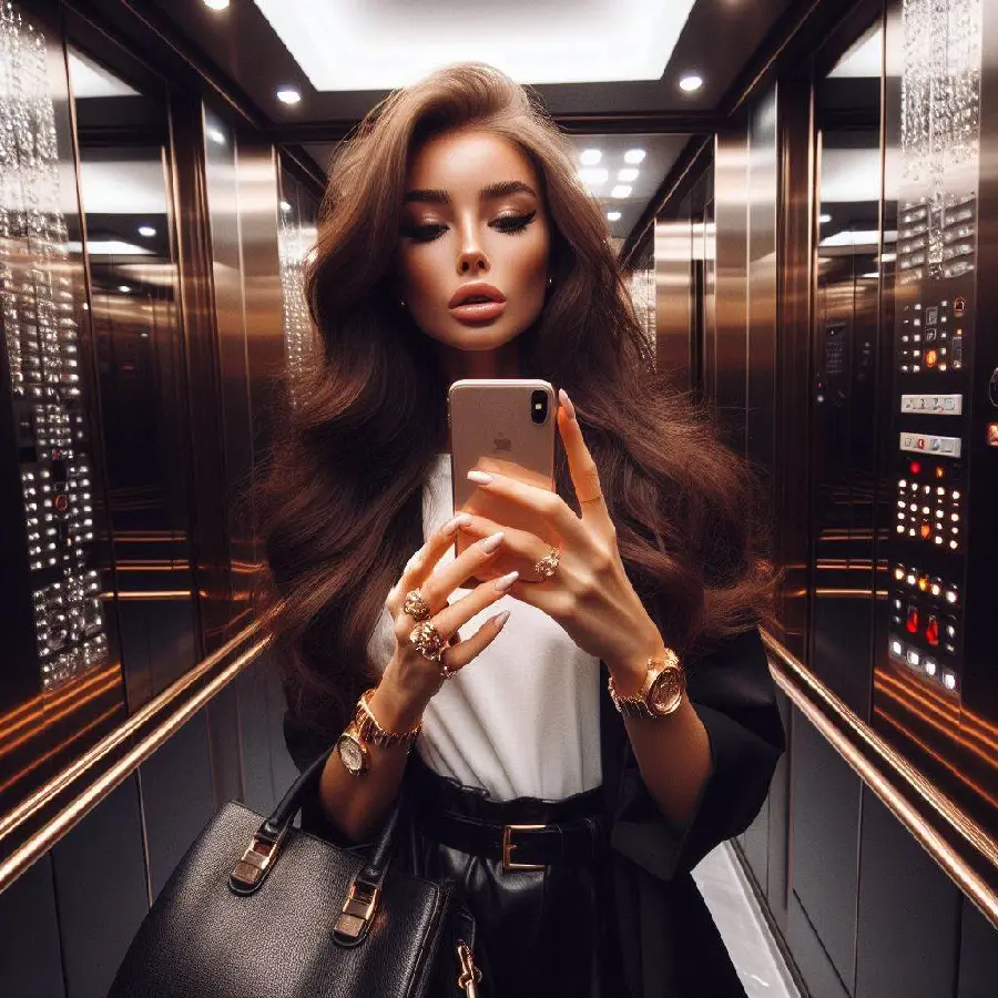 Attractive and handsome girl profile picture in the elevator