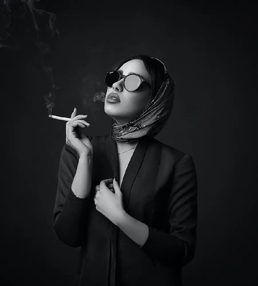 Girl Smoking Profile Picture on Black Background