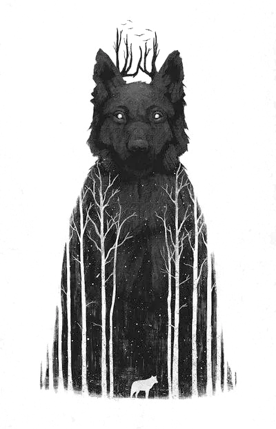 Artistic drawing of black wolf png with excellent quality