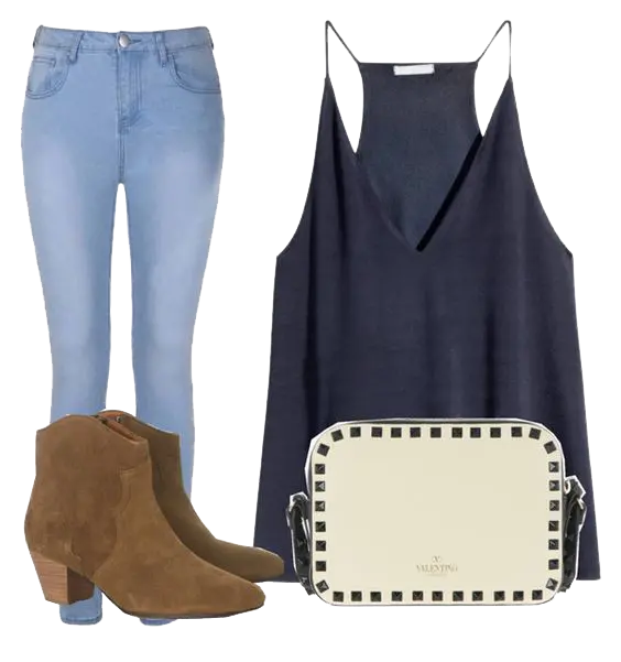 Photo of a simple evening dress set of pants and boots