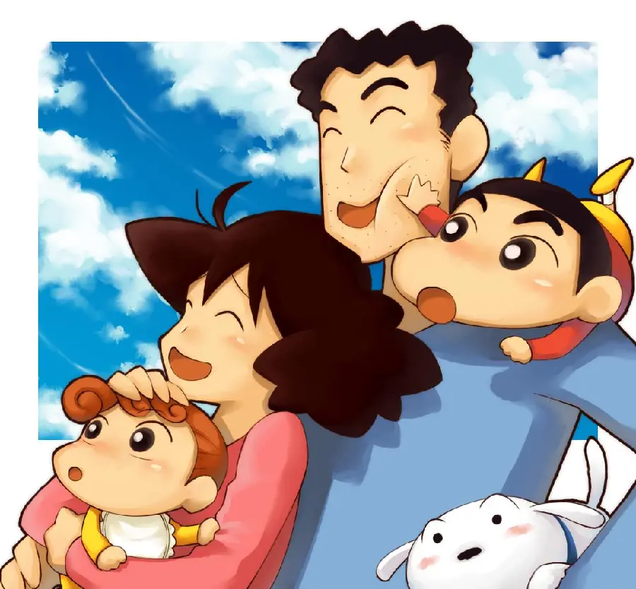 Funny and simple drawing of anime family