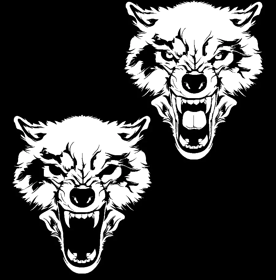 Scary black and white wolf painting background image PNG