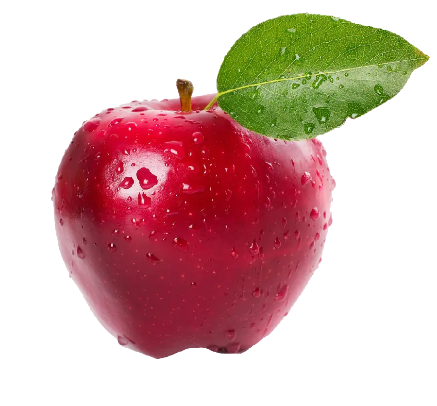 Single Red Apple PNG with Water Drops on the Leaf and Apple