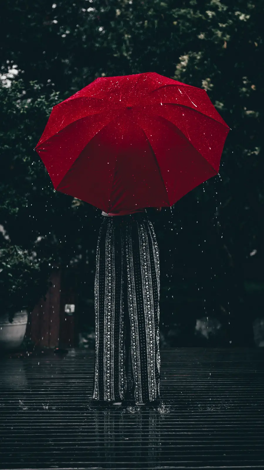 Download iPhone and Samsung wallpaper of red umbrella and girl and black background