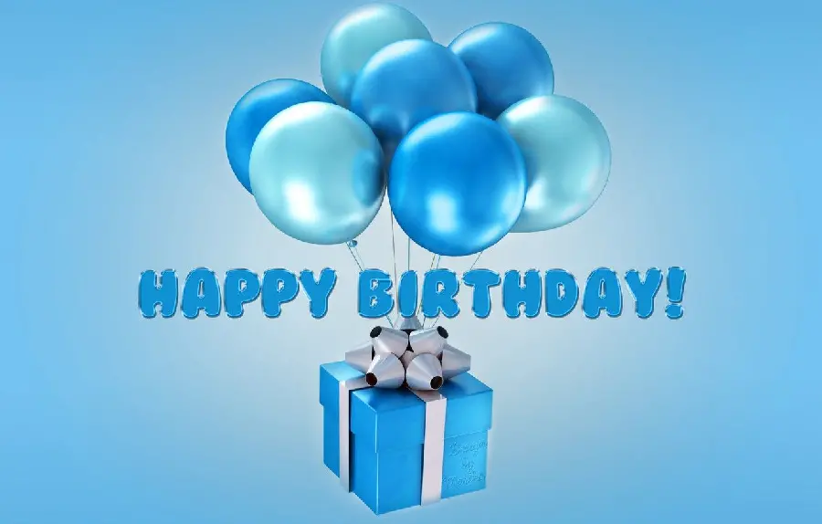 Happy Birthday Blue Balloons with Gift