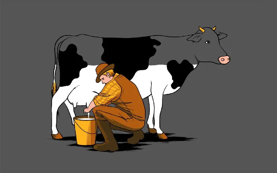 Painting of a cow milking