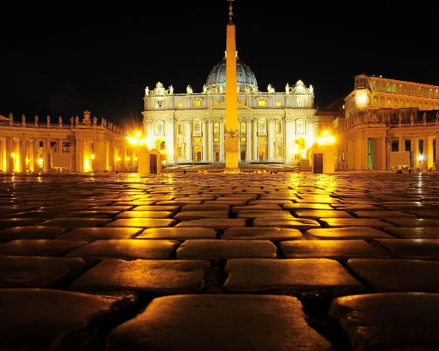 Beautiful view of the Catholic Church in the Vatican at night