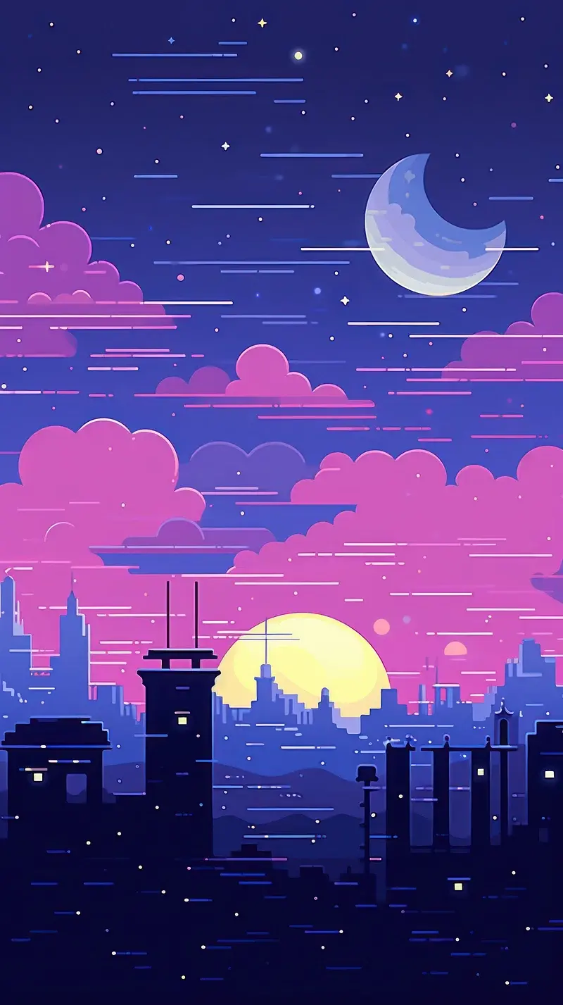 New wallpaper for boys and girls with a minimalist moon and sunset design
