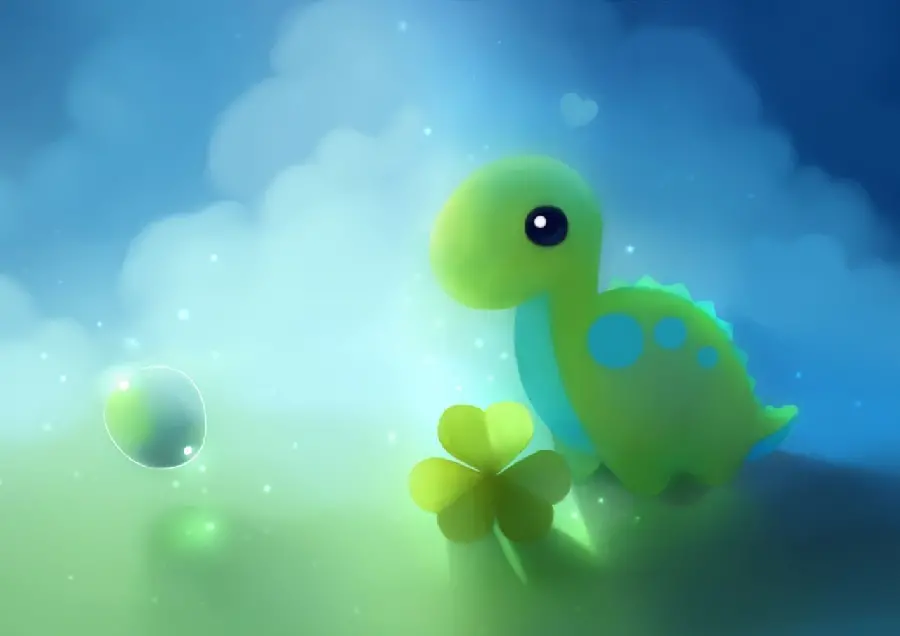 Cute Green Dinosaur Image for Wallpaper