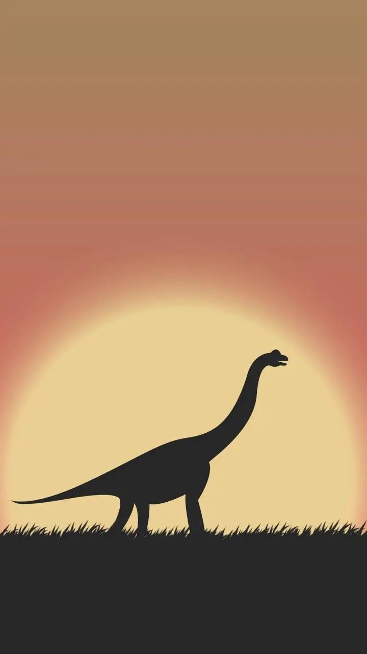 Drawing of a long-necked herbivorous dinosaur at sunset for highlight