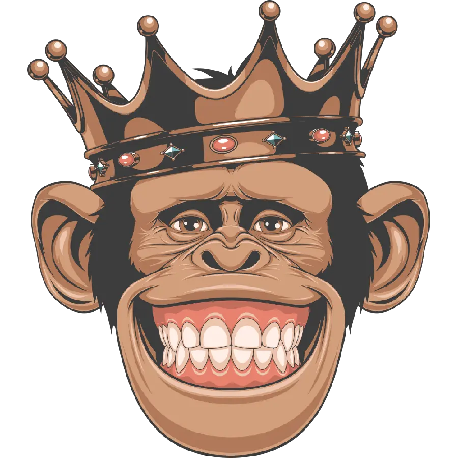 Photo of a chimpanzee with a graphic royal crown for printing