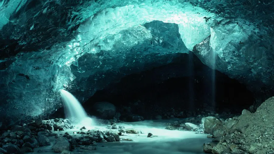 High quality image of natural glaciers on the face of the cave