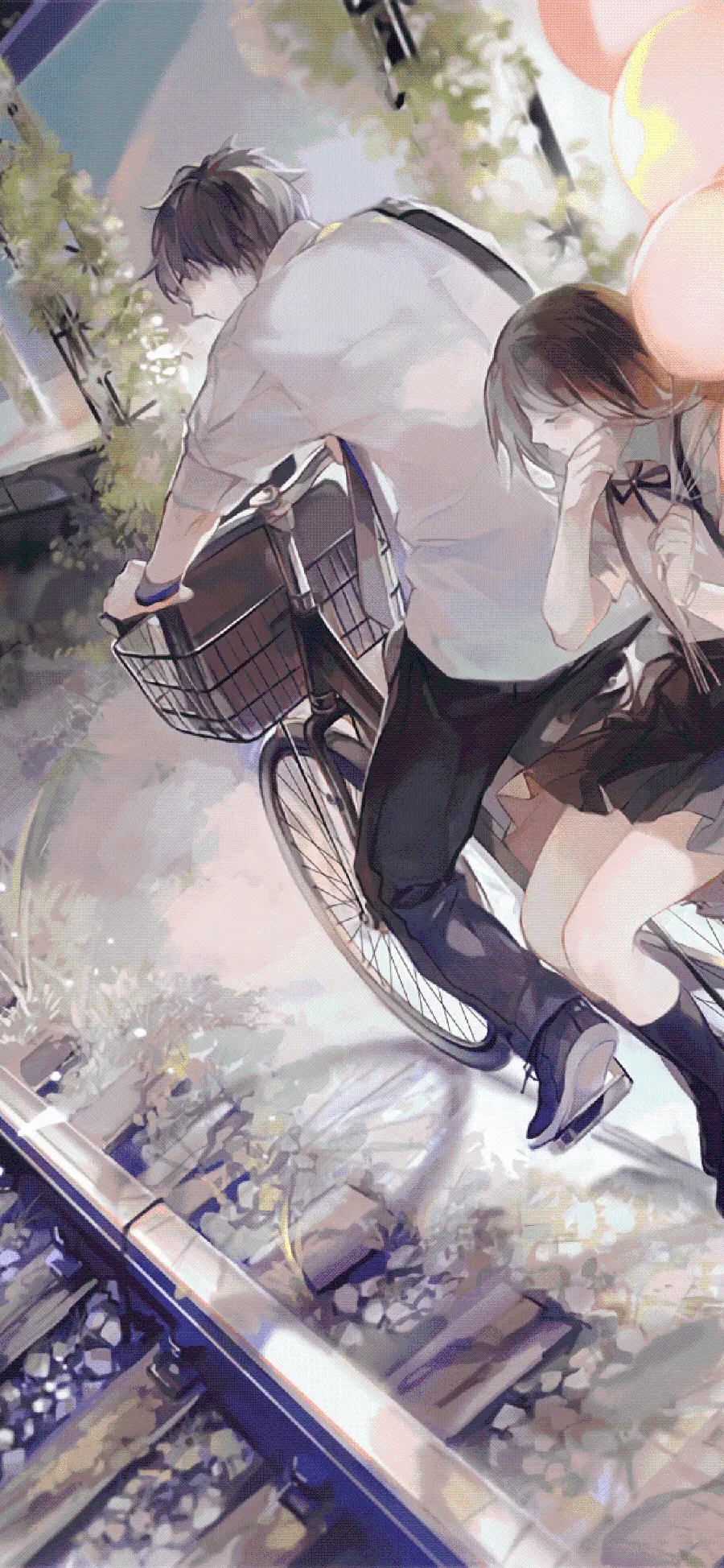 Anime Couple Riding Bikes For iPhone Wallpaper