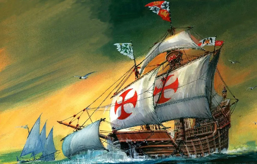 Painting of the sailing ship of Christopher Columbus the explorer
