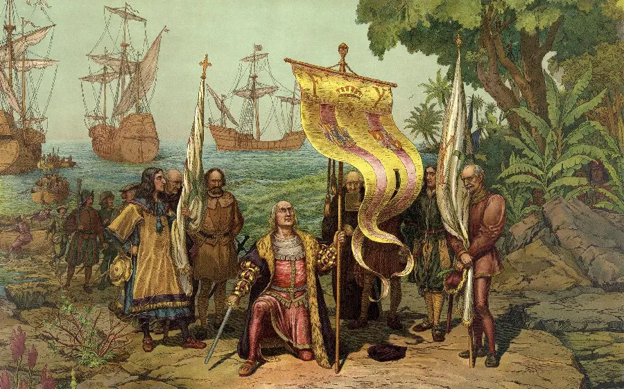 Old Oil Painting of Christopher Columbus Exploring