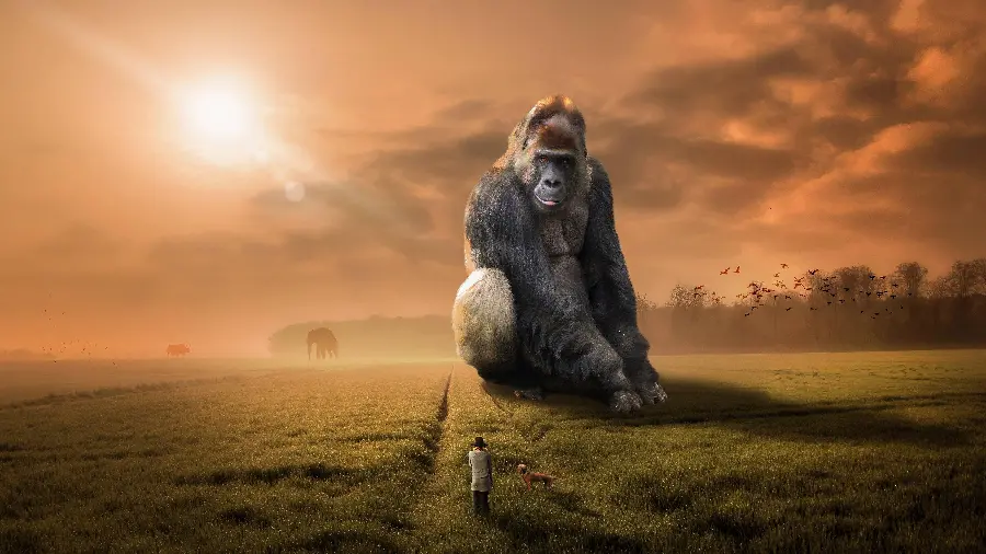 Very big and scary gorilla next to the farm