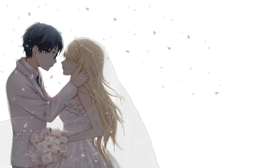 Cartoon Anime Couple Bride and Groom Photo