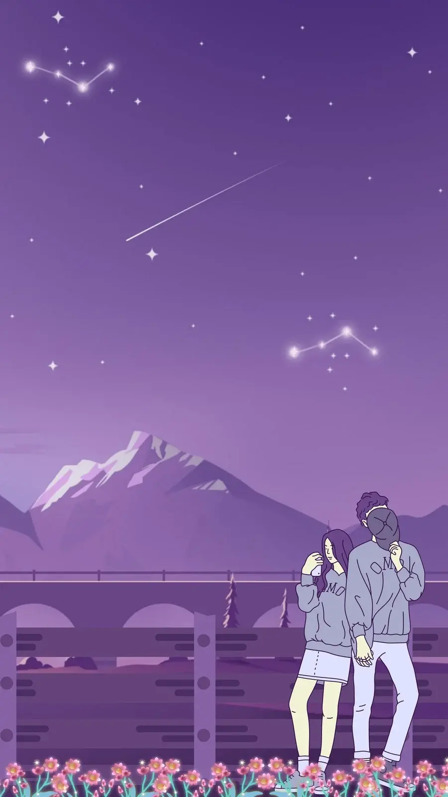 Anime wallpaper of a girl and a boy in love in a minimal theme for a phone background