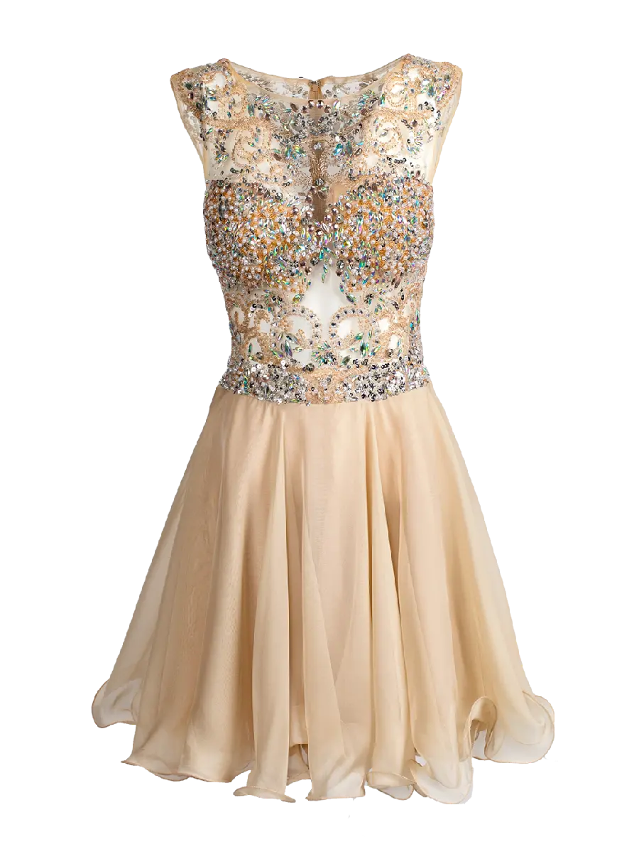 Cream colored evening dress Short with beautiful stonework