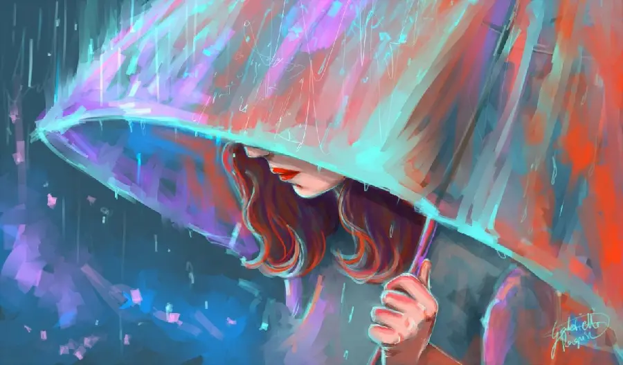 Quality picture of a girl's umbrella painted with oil paint