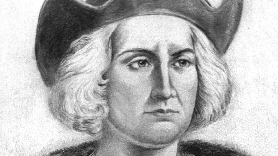 Black and white painting of Christopher Columbus