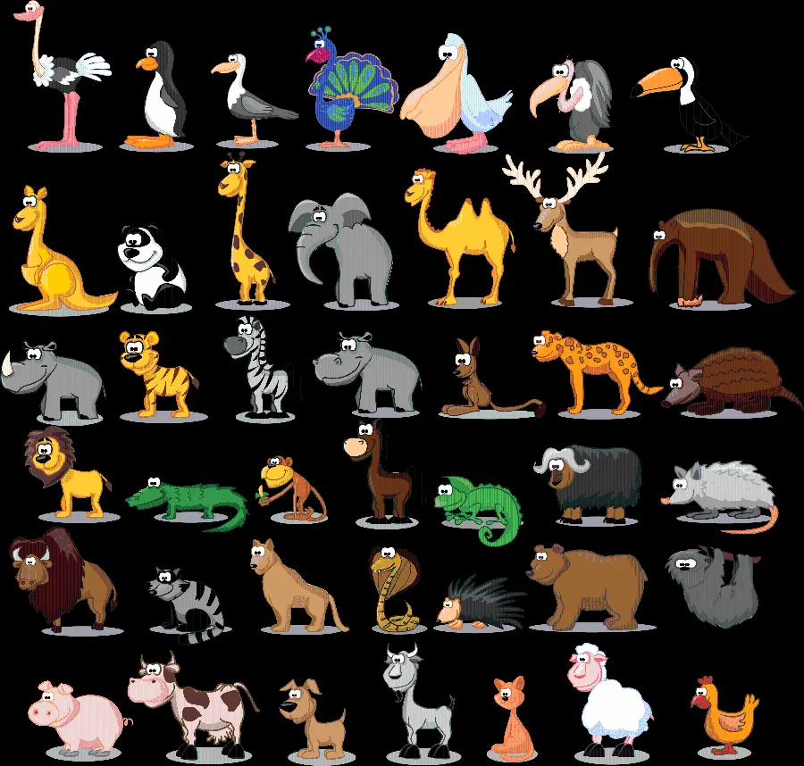 PNG drawing of various animals without background